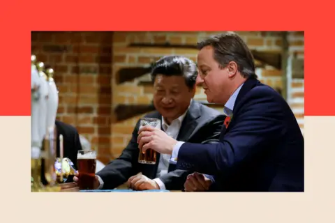 Getty Images China's President Xi Jinping and former British prime minister, David Cameron, drink a pint of beer during a visit to the The Plough pub in 2015 