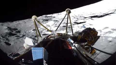 Intuitive Machines A picture showing the Athena spacecraft close to the Moon's surface on Thursday as it descended