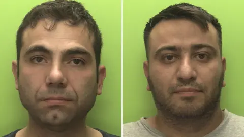 Two men with brown hair photographed against a green backdrop.
