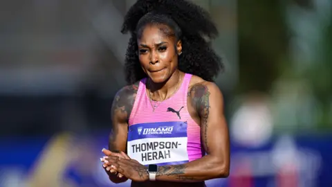 Getty Images Elaine Thompson-Herah of Jamaica after competing in the Women's 100 m during the 76th Boris Hanzekovic Memorial, part of the World Athletics Continental Tour Gold 2026 at Sports Park Mladost.