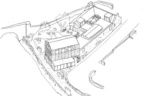 Assemble/Office Corr Higgins A black and white illustration showing the proposed extensions.