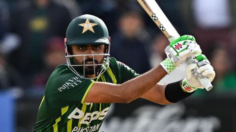 Babar Azam plays a shot in the third and final T20 between Ireland and Pakistan