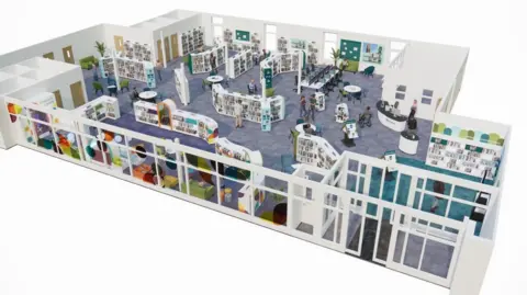 Leicestershire County Council A CGI image showing a cutaway of the building with the planned improvements to the library completed