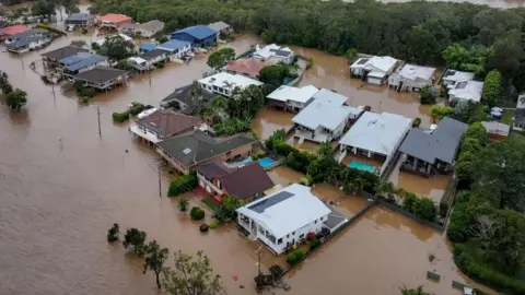 EPA Aerial view of homes partially submerged in floodwaters