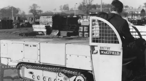 Wakefield Libraries A diesel engine used for haulage at British Jeffrey Diamond, based at Stennard Island, near Chantry Bridge, Wakefield