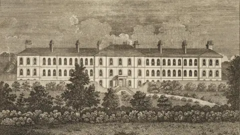Picture Nottingham Vintage illustration of Nottingham Asylum from 1818, a large three storey building which resembles an impressive factory