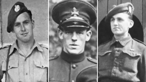 PA Media Three black-and-white portrait photographs are shown side by side. From left to right are Ivan Staines, Paul Terry and Alfred Cooley wearing military uniform during their service in World War Two.