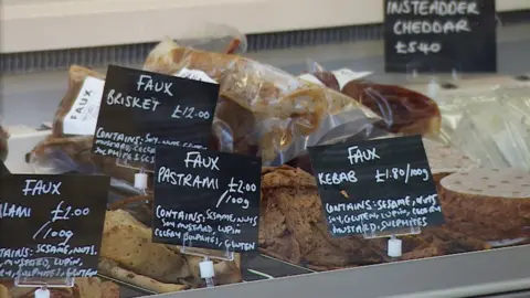 Some of the vegan meat for sale at Faux