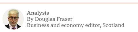 A thin banner with analysis by Douglas Fraser, Business and Economy Editor, Scotland, with a small circular photo of Douglas Fraser on the left