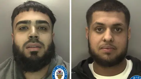 West Midlands Police A mugshot of two men with black hair and beards
