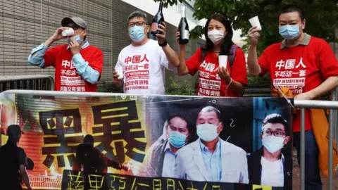 EPA Pro-Beijing demonstrators celebrate the sentences