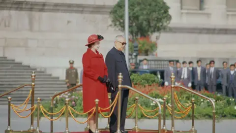 Getty Images Queen Elizabeth II and Li Xiannian (1909 - 1992), the President of the People's Republic of China, standing outside the Great Hall of the People in Beijing during the Queen's visit to China, 13th October 1986