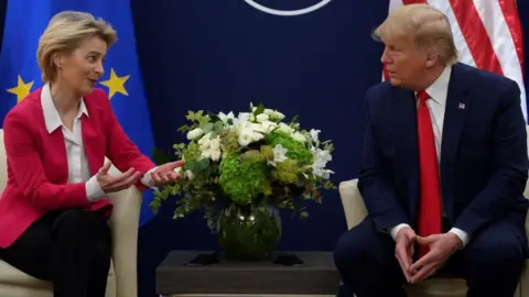 US President Donald Trump speaks with European Commission President Ursula von der Leyen