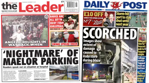 The front pages of the Wrexham Leader and Daily Post