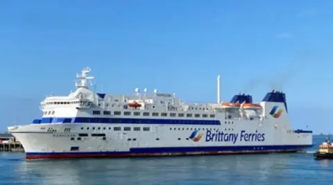 A white Brittany Ferries ship