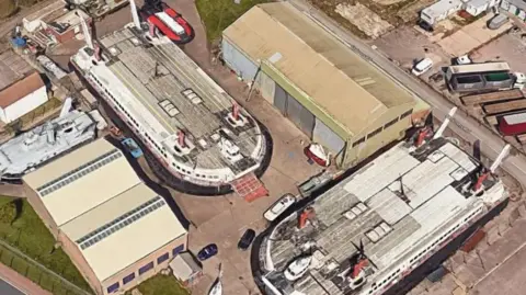 Google The Princess Margaret and Princess Anne Hovercraft seen from above at the Hovercraft Museum.
