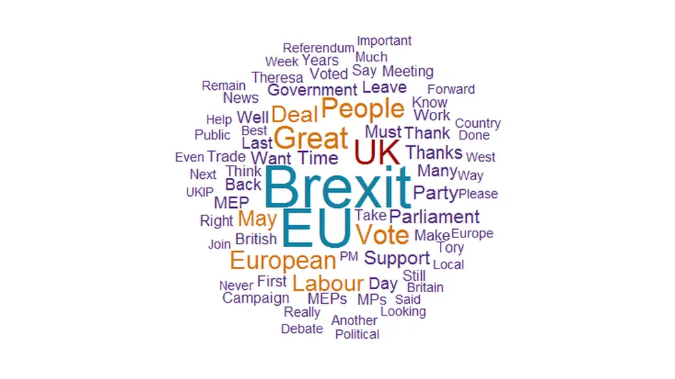 BBC Word cloud showing Brexit was the most tweeted word by UK MEPs