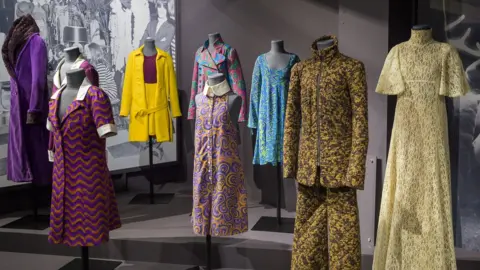 Fashion and Textile Museum Patterned Biba clothing on display at the Fashion and Textile Museum