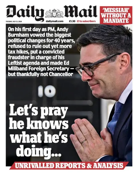 The headline on the front page of the Daily Mail reads: “Let's pray he knows what he's doing...”.