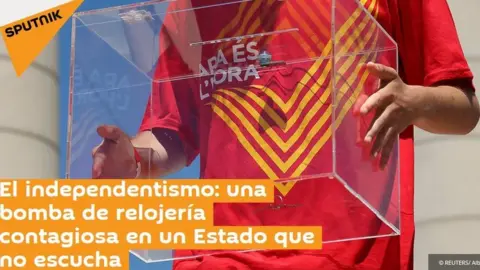 Screenshot A screenshot of the Sputnik website featuring Catalonia. The headline reads (in Spanish) "Separatism: a time-bomb against a state that refuses to listen."