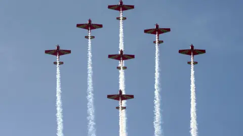 AFP Moroccan military planes release trails of white smoke Casablanca, Morocco - Saturday 30 September 2017
