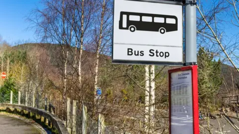 Getty Images sign for rural bus stop