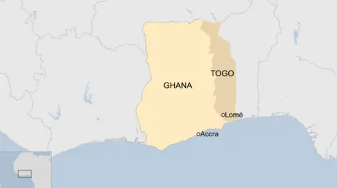 Um mapa mostrado em Gana e Togo