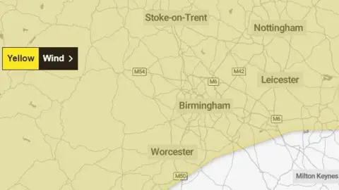 Met Office Area covered by the weather warning
