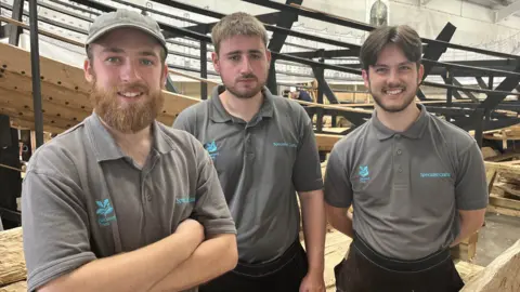 Richard Daniel/BBC Josh Bobbett, Matt Lee and Rowan Kitt at Sutton Hoo