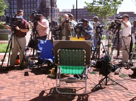 Getty Images The media scrum at Hanssen court appearance in 2001 in Virginia