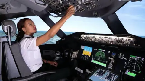 Ethiopian Airlines Captain Amsale Gualu in the cockpit