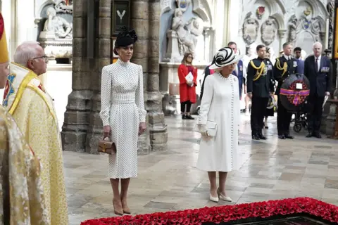 Jordan Pettitt/Pool via REUTERS The Princess of Wales and Queen Camilla attend a service of thanksgiving at Westminster Abbey in London on the 80th anniversary of VE Day. Picture date: Thursday May 8, 2025.