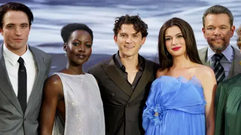 Robert Pattinson, Lupita Nyong'o, Anne Hathaway, Tom Holland, and Matt Damon attending the Odyssey world premiere 