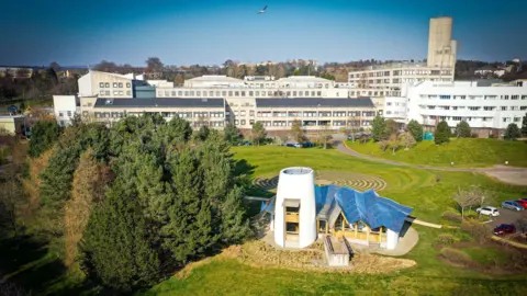 A view of Ninewells Hospital, on a sunny day