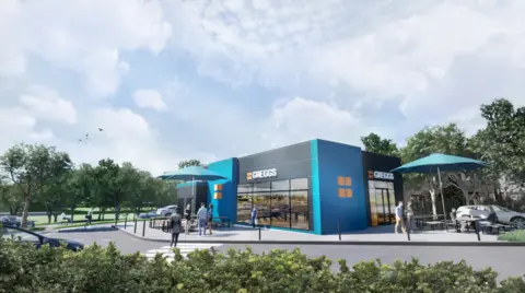 Artists impression of a Greggs drive-through