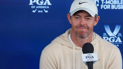 Rory McIlroy speaking to the media at the 2024 US PGA Championship