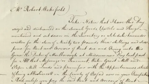 The Blenheim Archives A 1779 notice of distress issued to tenant Robert Wakefield for unpaid rent