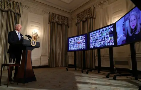 Reuters U.S. President Joe Biden swears in presidential appointees in a virtual ceremony in the State Dining Room of the White House in Washington, after Biden's inauguration as the 46th President of the United States, U.S., 20 January 2021.