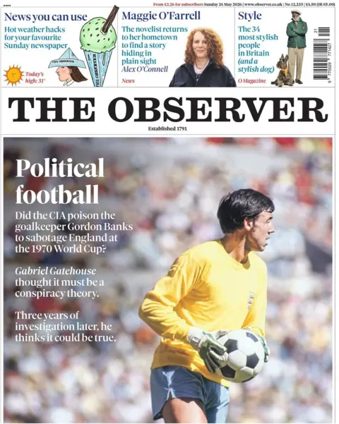 The headline on the front page of the Observer reads: "Political football."