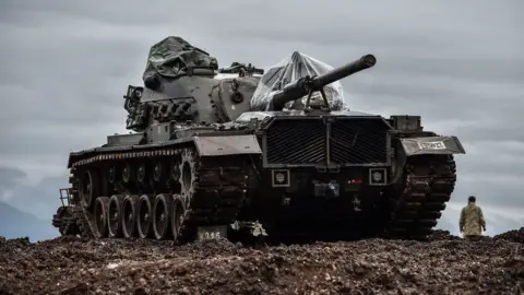 A Turkish tank by the Syrian border in January 2018