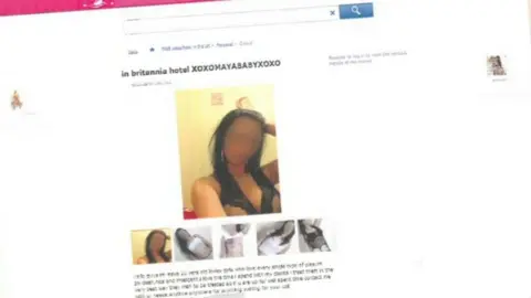 Web advert for prostitute at Britannia Hotel