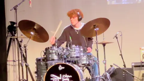 Jack Menders at his drum kit