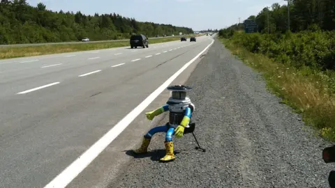 Ryerson University Hitchbot on roadside