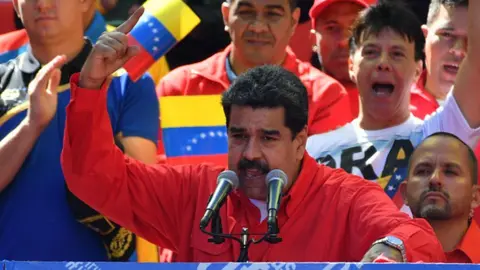 Getty Images Venezuelan President Nicolas Maduro speaks during a pro-government march in Caracas