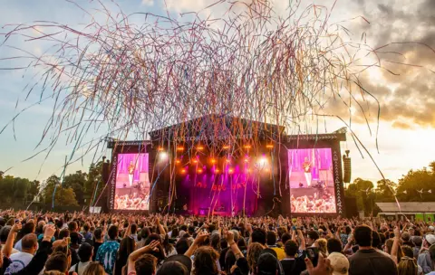 WireImage via Getty Images General view of the west stage as Bombay Bicycle Club perform during All Points East at Victoria Park on August 24, 2025 in London, England. 