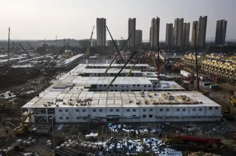 Getty Images An aerial view of construction at Huoshenshan hospital