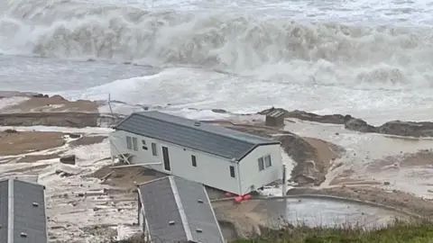 Julie Lewins Storm damage at Freshwater Beach Holiday Park at Burton Bradstock