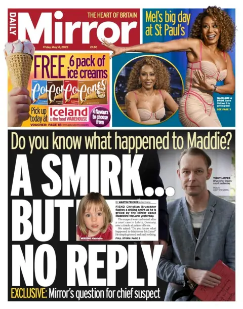 The headline on the front page of the Daily Mirror: "A smirk... but no reply".