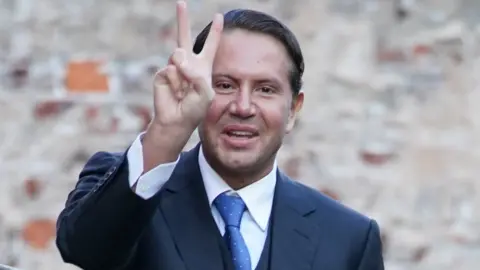 PA Media Socialite James Stunt arriving at Leeds Crown Court to appear on money-laundering charges.