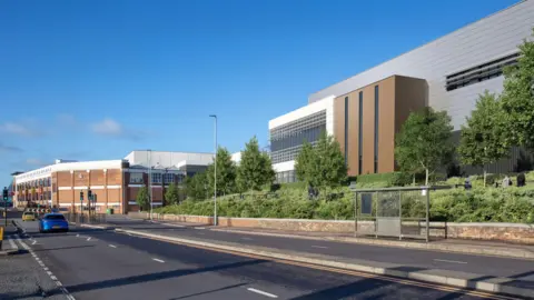 Goodman An artist's impression of how the site would look following development. It includes a large, modern building.